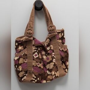 Y2K Deadstock Corduroy Chocolate Brown & Purple Floral Tote Bag